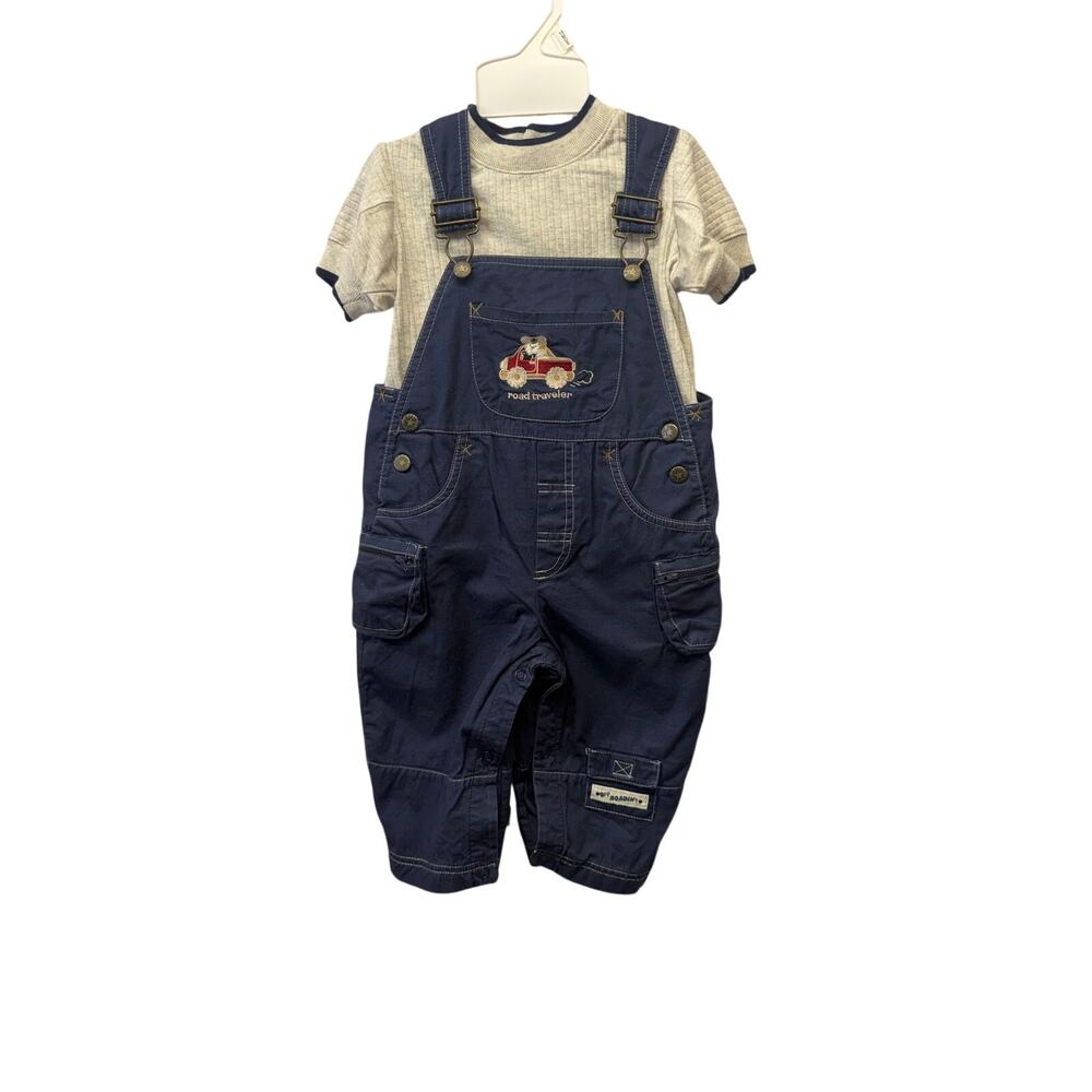 Vintage y2k navy Overalls and shirt Boys Size 18m Baby Headquarters nwot